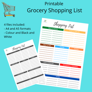 Categorised Grocery List Shopping List, INSTANT DOWNLOAD