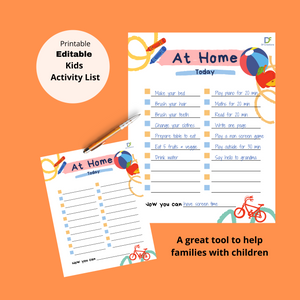 Kids check list - Printable, Editable, INSTANT DOWNLOAD